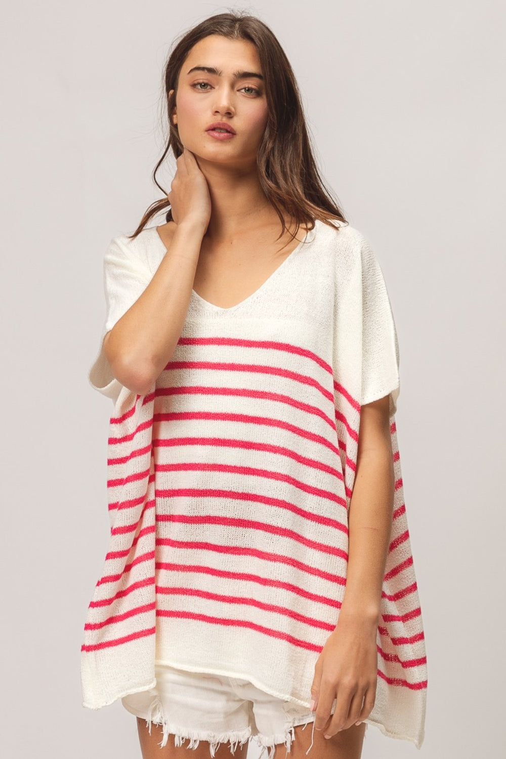 BiBi V Neck Striped Short Sleeve Top - Charming Charlie