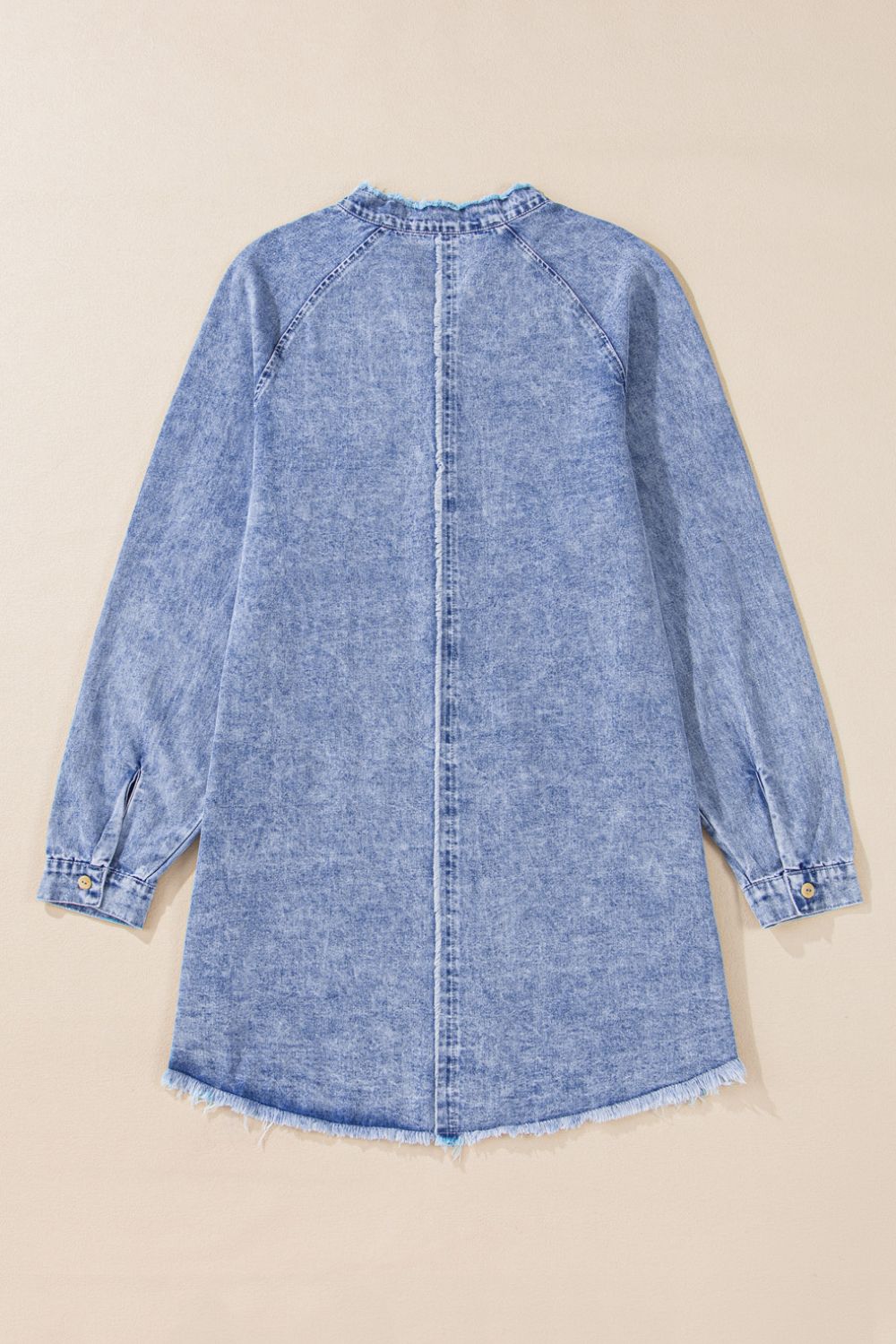 Raw Hem Button Down Long Sleeve Denim Dress - Charming Charlie