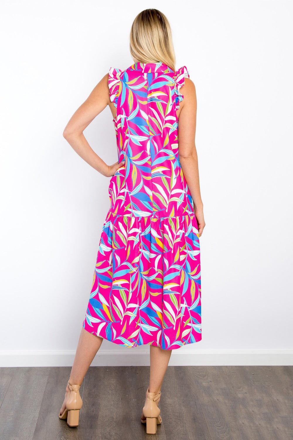 Be Stage Print Ruffled Midi Dress with Pockets - Charming Charlie