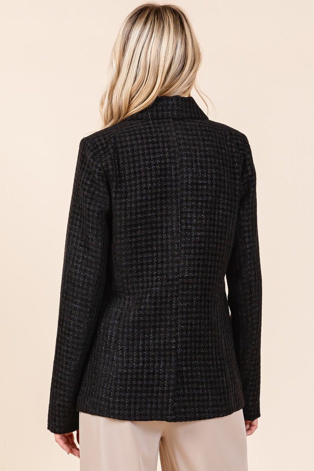 Mittoshop Plaid Texture Double-Breasted Long Sleeve Blazer - Charming Charlie