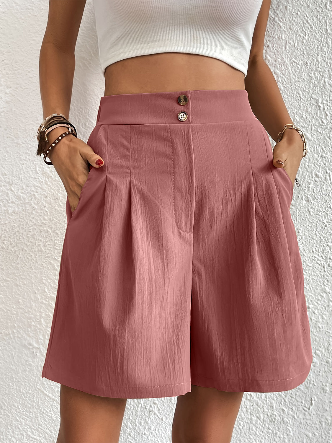Pocketed Half Elastic Waist Shorts - Charming Charlie