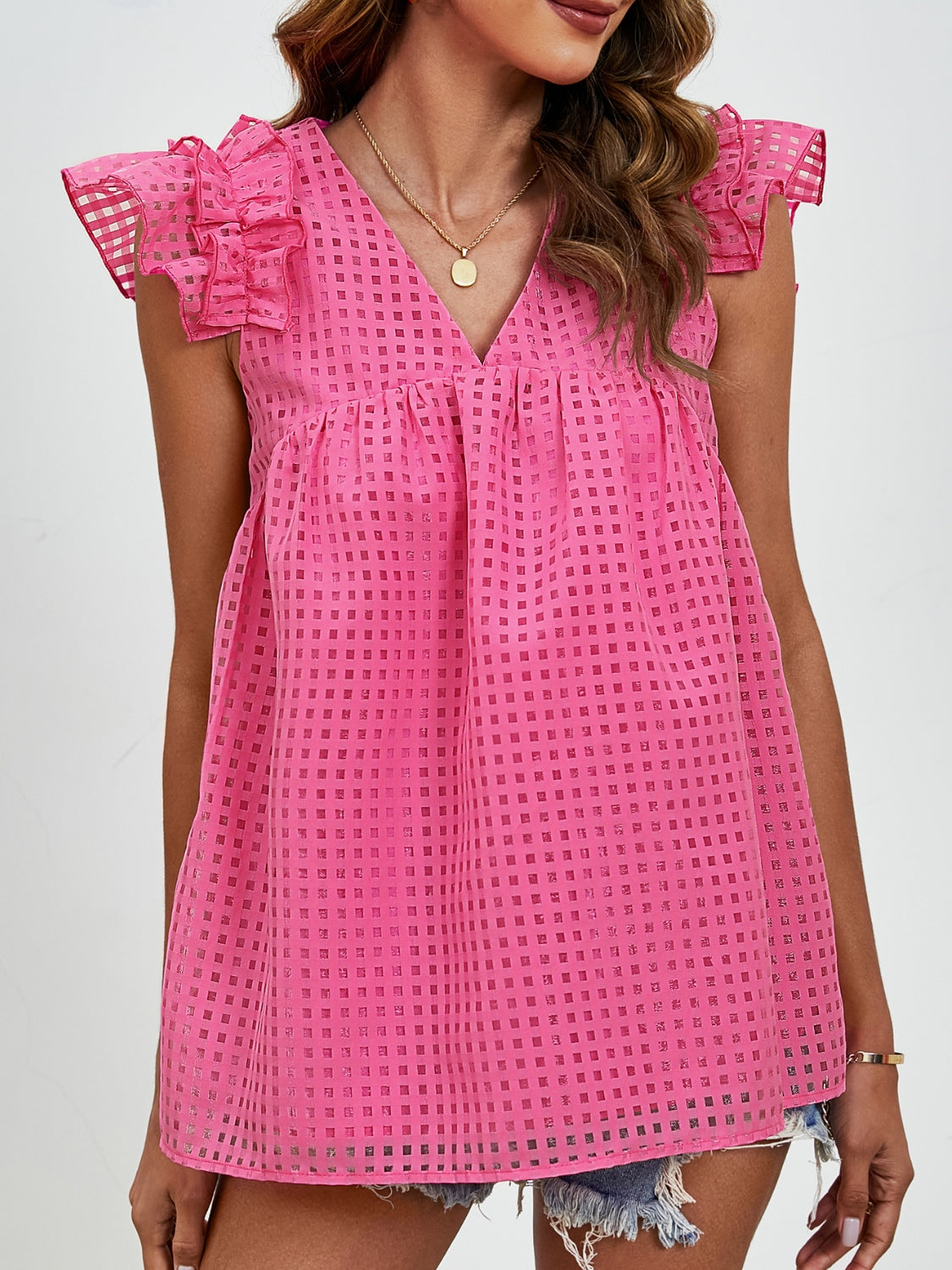 Ruched V-Neck Cap Sleeve Blouse - Charming Charlie