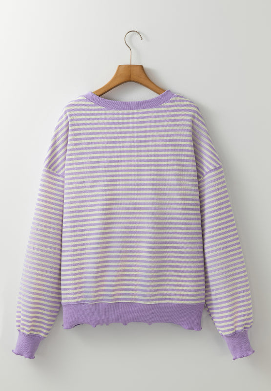 Striped Round Neck Long Sleeve Sweatshirt - Charming Charlie