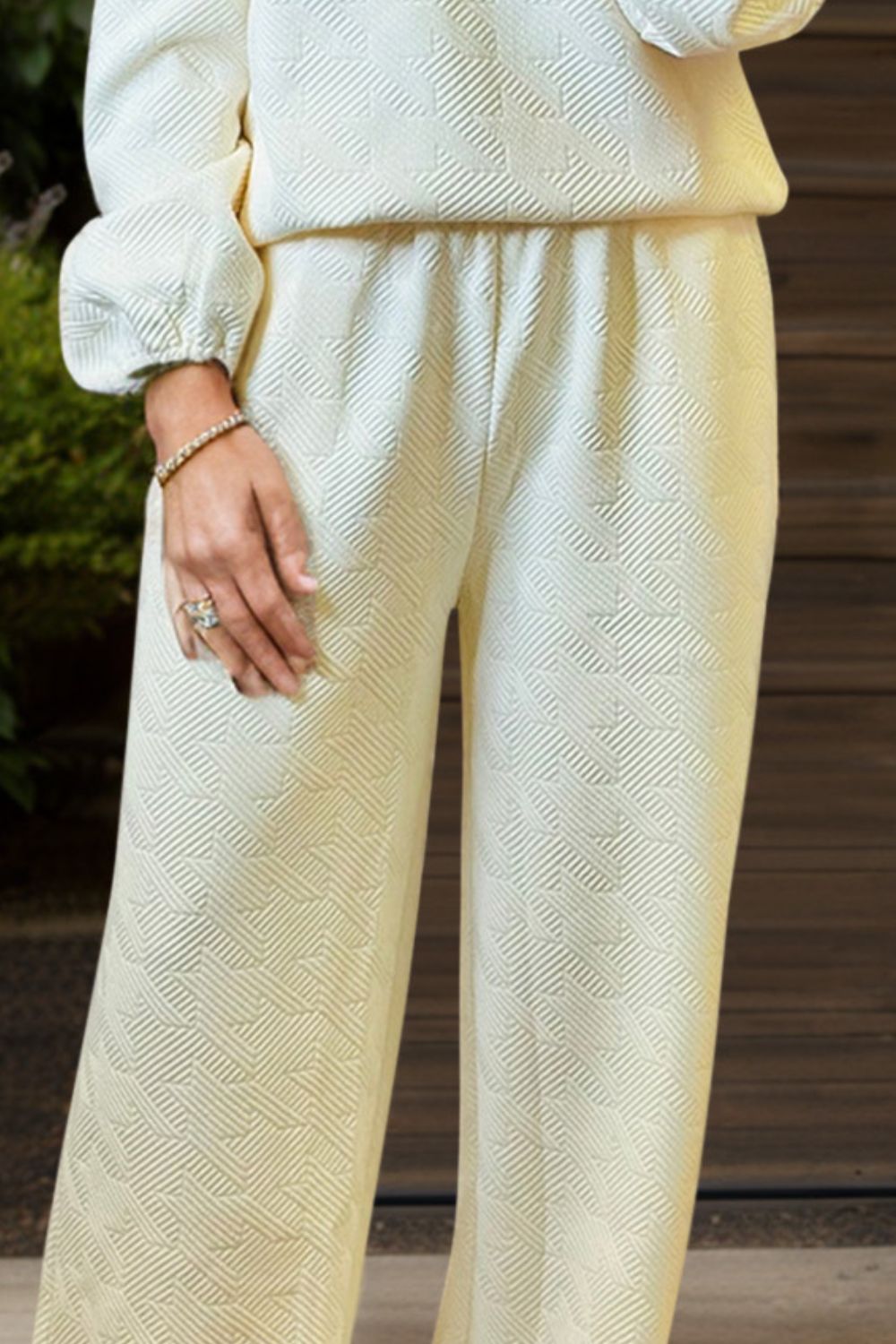 Round Neck Long Sleeve Top and Pants Set - Charming Charlie