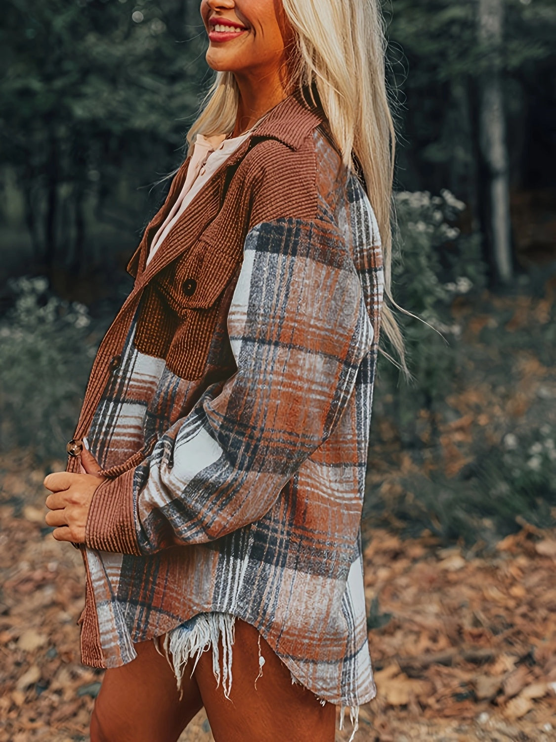 Plaid Collared Neck Button Up Shacket - Charming Charlie