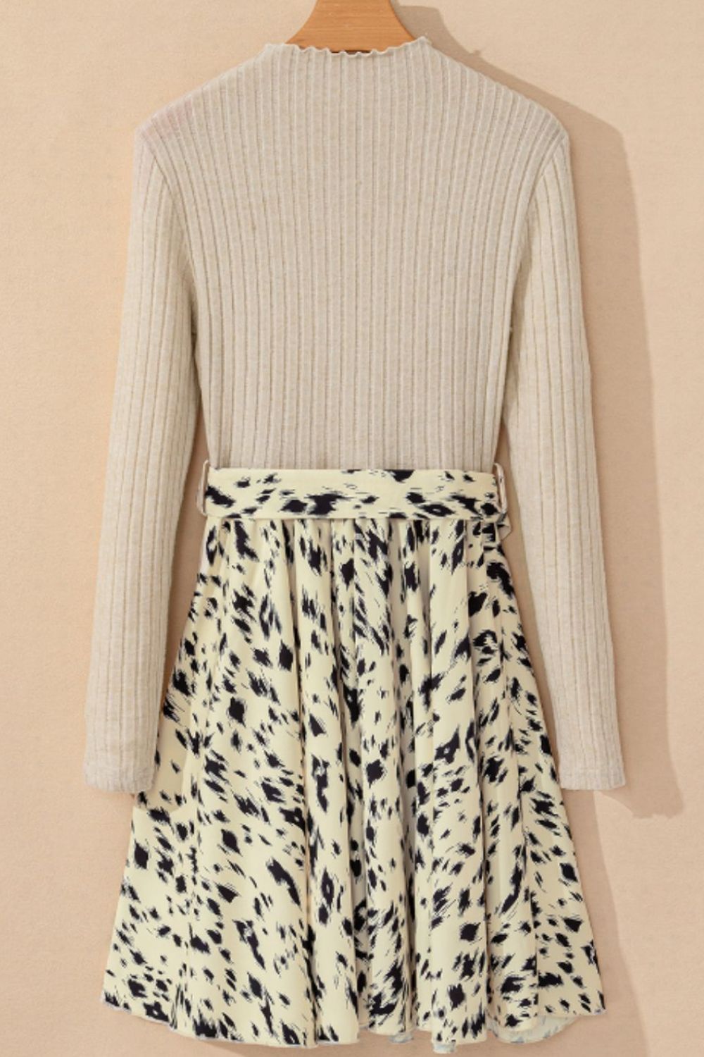 Printed Tie Waist Mock Neck Long Sleeve Dress - Charming Charlie
