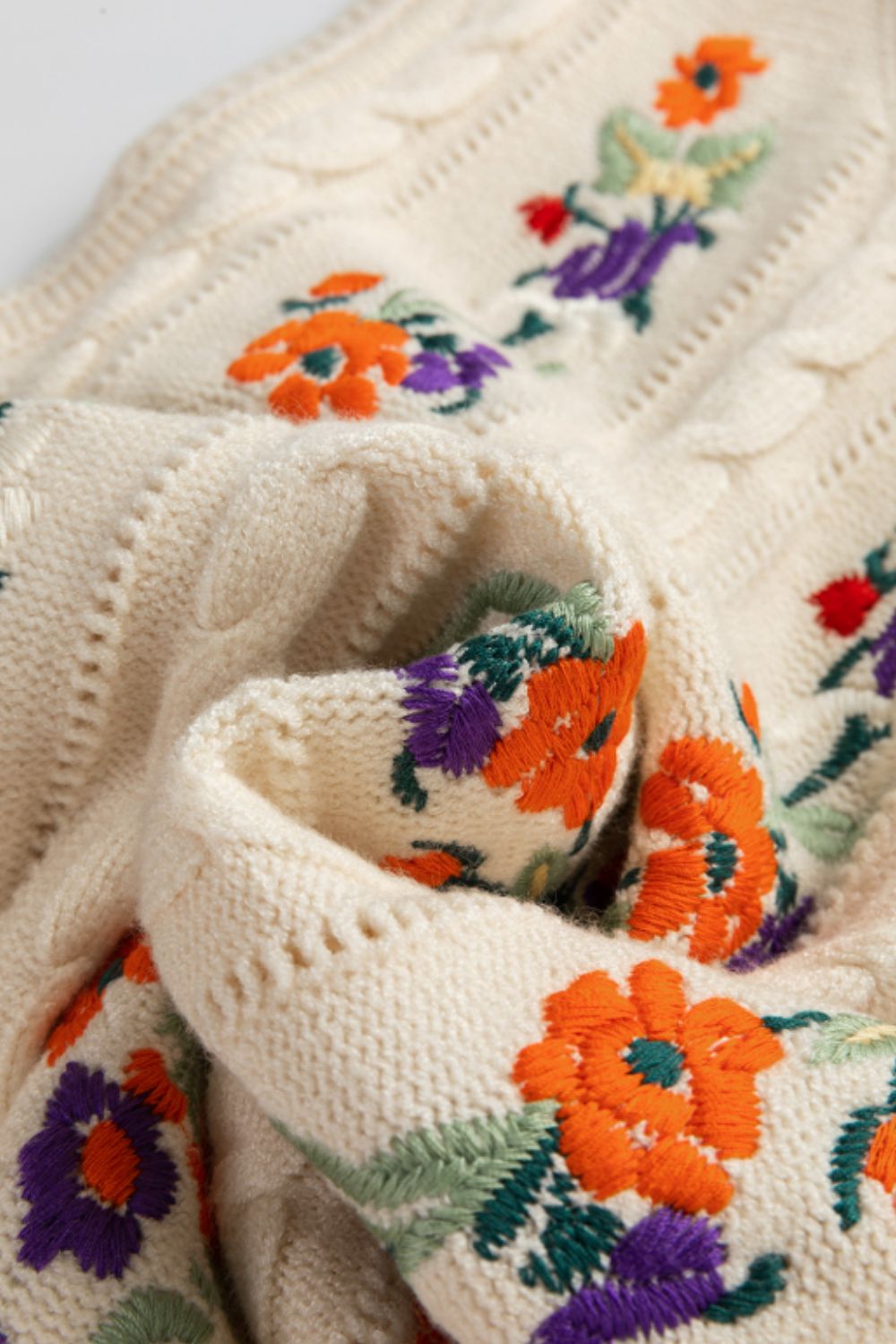 Embroidered Cable-Knit Round Neck Sweater Vest - Charming Charlie