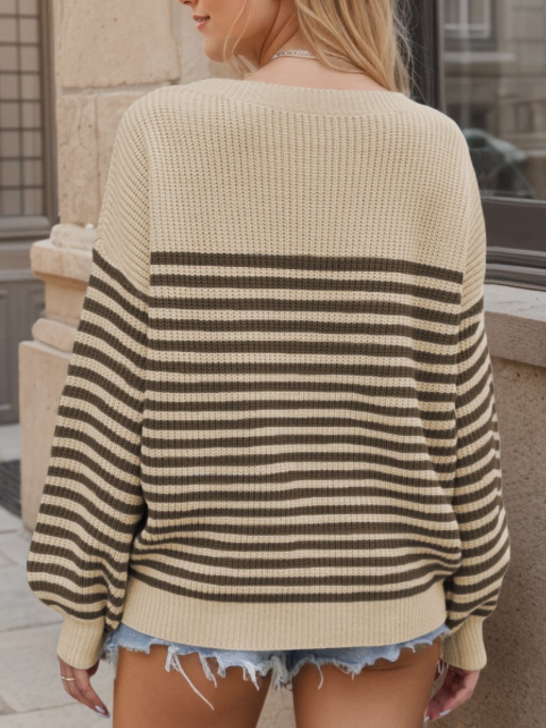 Striped Round Neck Long Sleeve Sweater - Charming Charlie