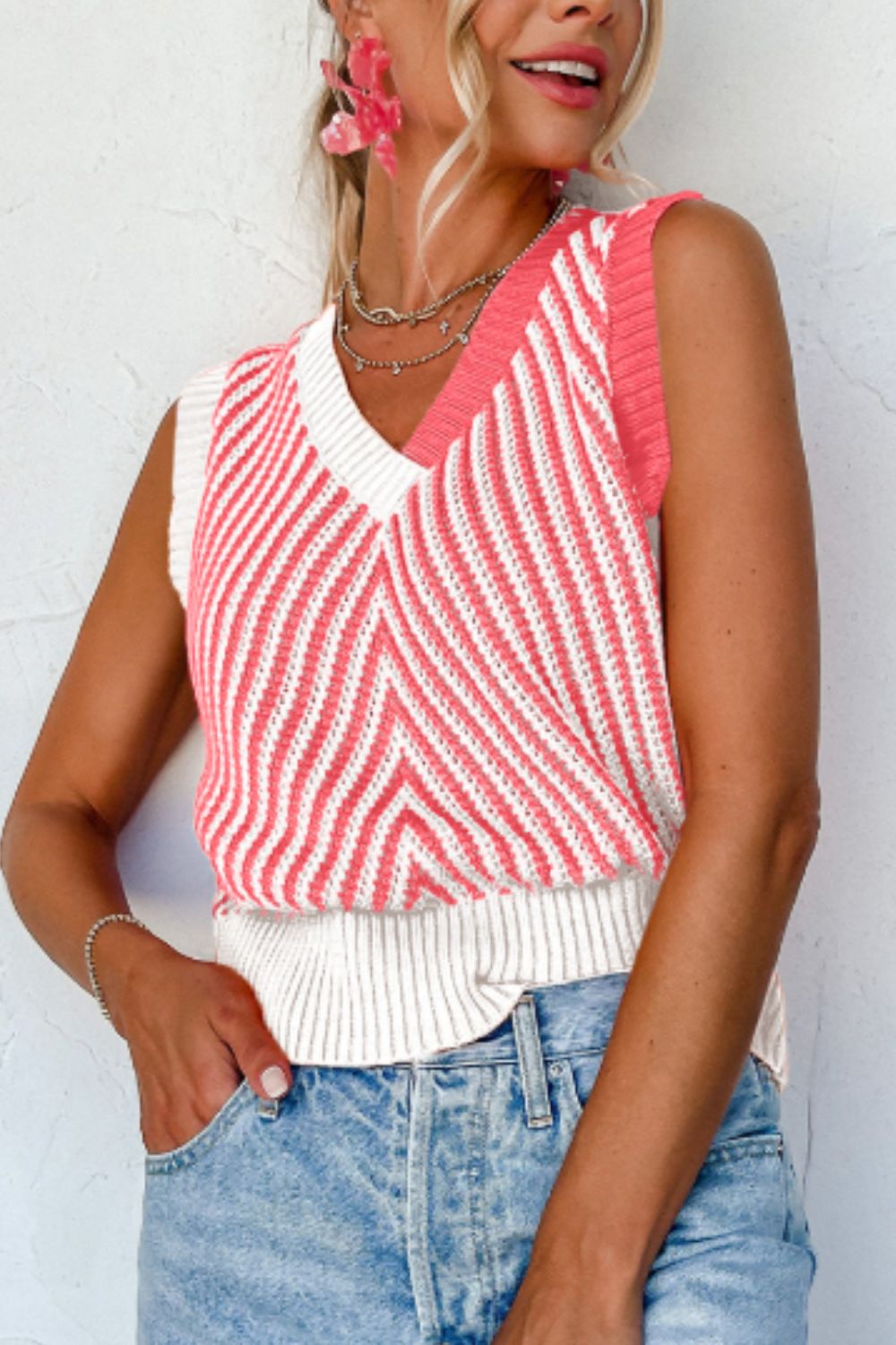 Striped Contrast V-Neck Sweater Vest - Charming Charlie