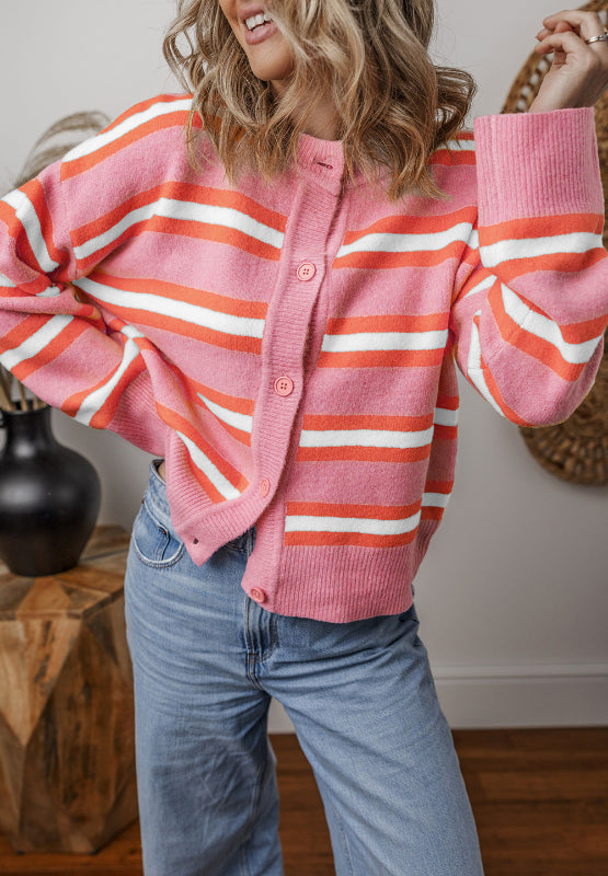 Striped Button Down Long Sleeve Cardigan - Charming Charlie