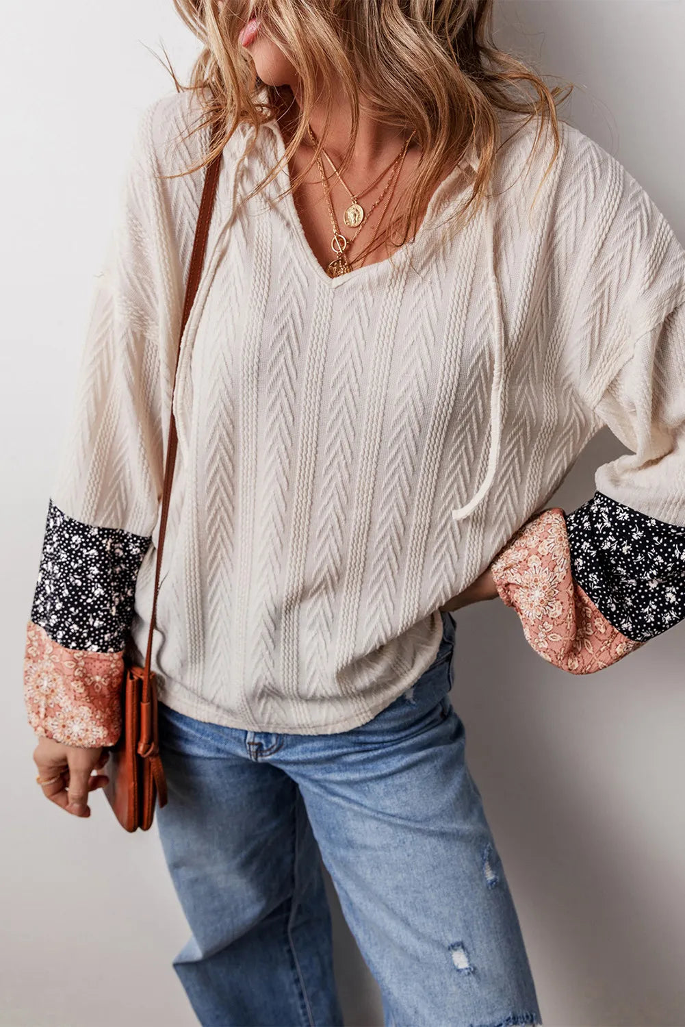Drawstring Color Block Hooded Long Sleeve Top - Charming Charlie