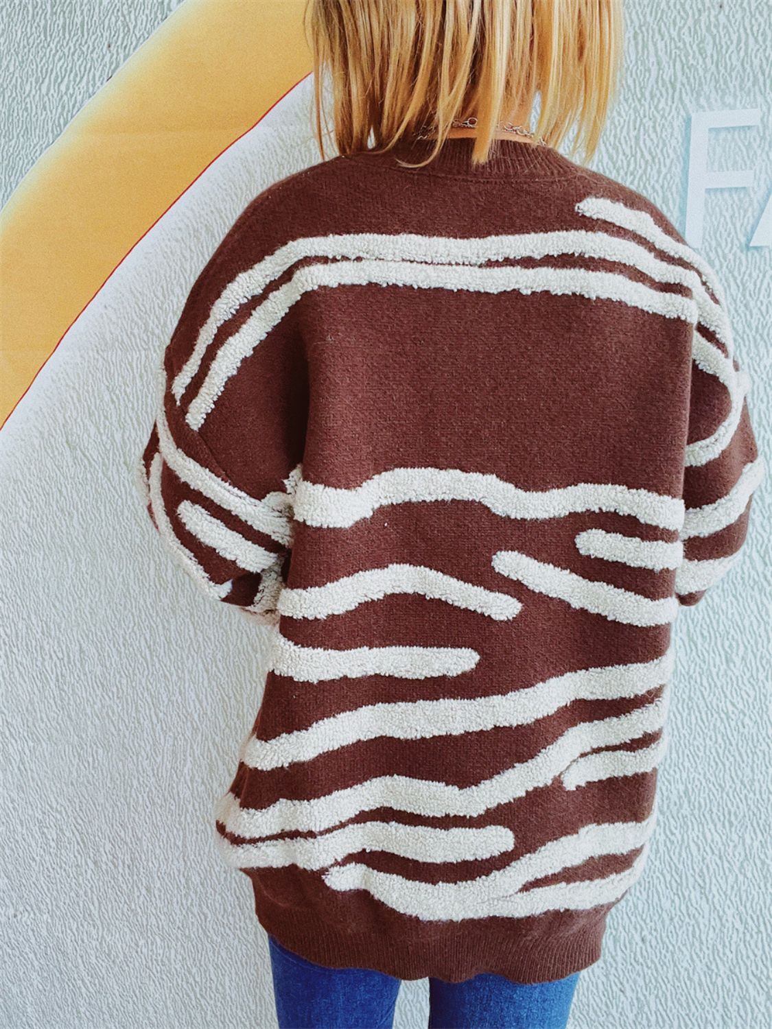 Contrast Round Neck Long Sleeve Sweater - Charming Charlie