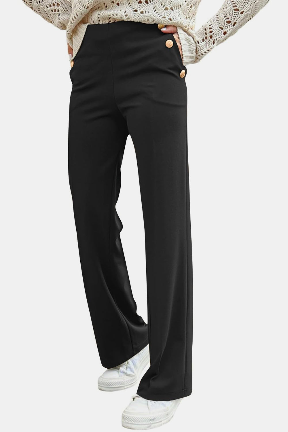 Decorative Button High Rise Pants - Charming Charlie