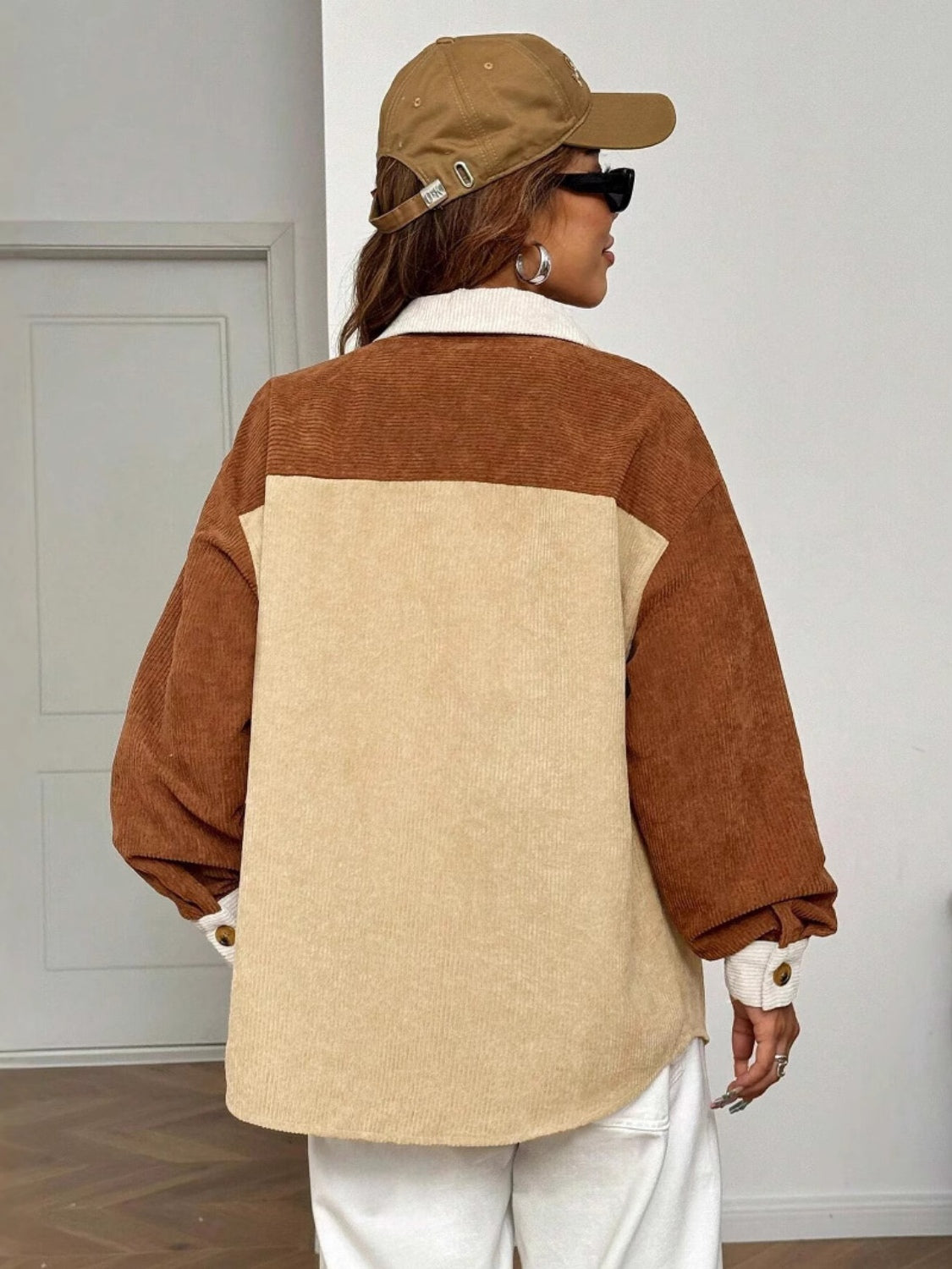 Color Block Collared Neck Long Sleeve Shirt - Charming Charlie