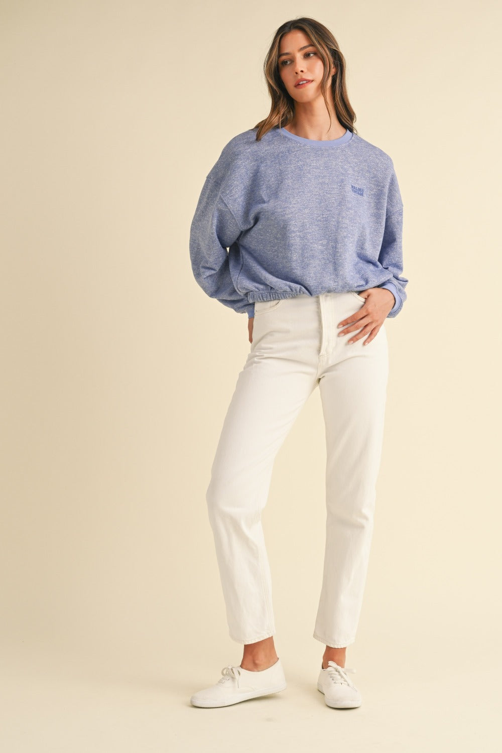 Mable Round Neck Letter Embroidery Crop Sweatshirt - Charming Charlie