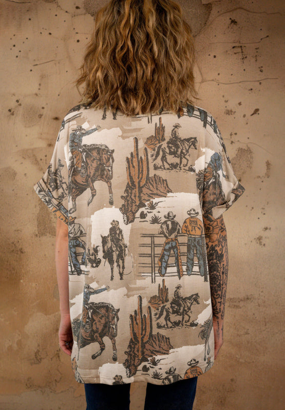 Cowboy Print Round Neck Short Sleeve T Shirt - Charming Charlie