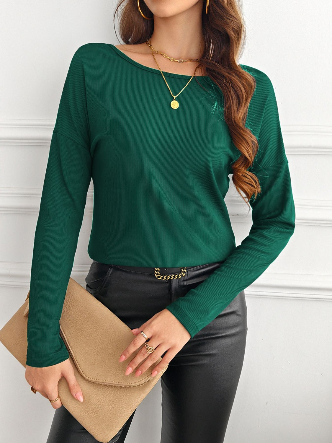 Lace Detail Butterfly Back Round Neck Long Sleeve T-Shirt - Charming Charlie