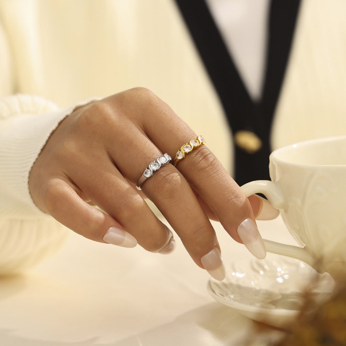 Stainless Steel Inlaid Zircon Ring - Charming Charlie