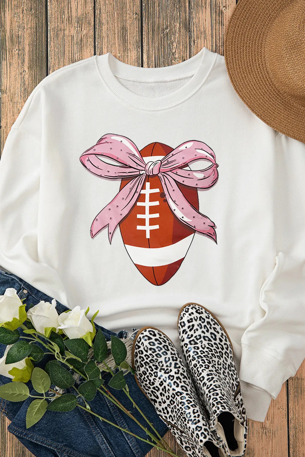 Football Round Neck Long Sleeve Sweatshirt - Charming Charlie