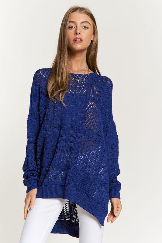 Davi & Dani Openwork Side Slit Drop Shoulder Knit Cover Up - Charming Charlie
