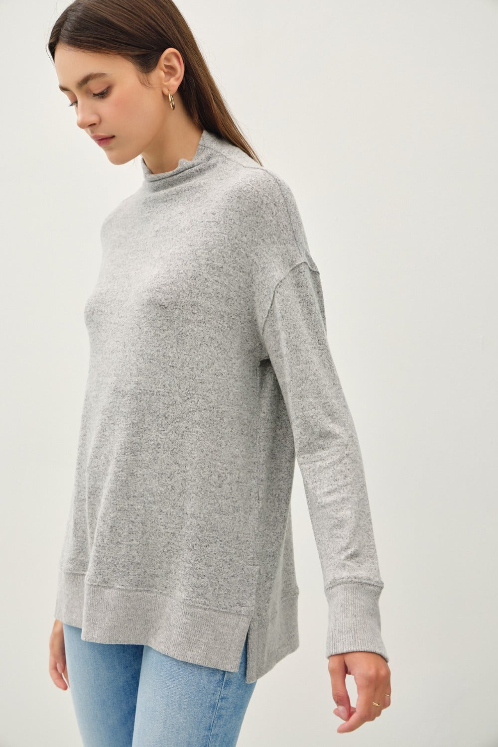 Be Cool Side Slit Mock Neck Long Sleeve Tunic Top - Charming Charlie
