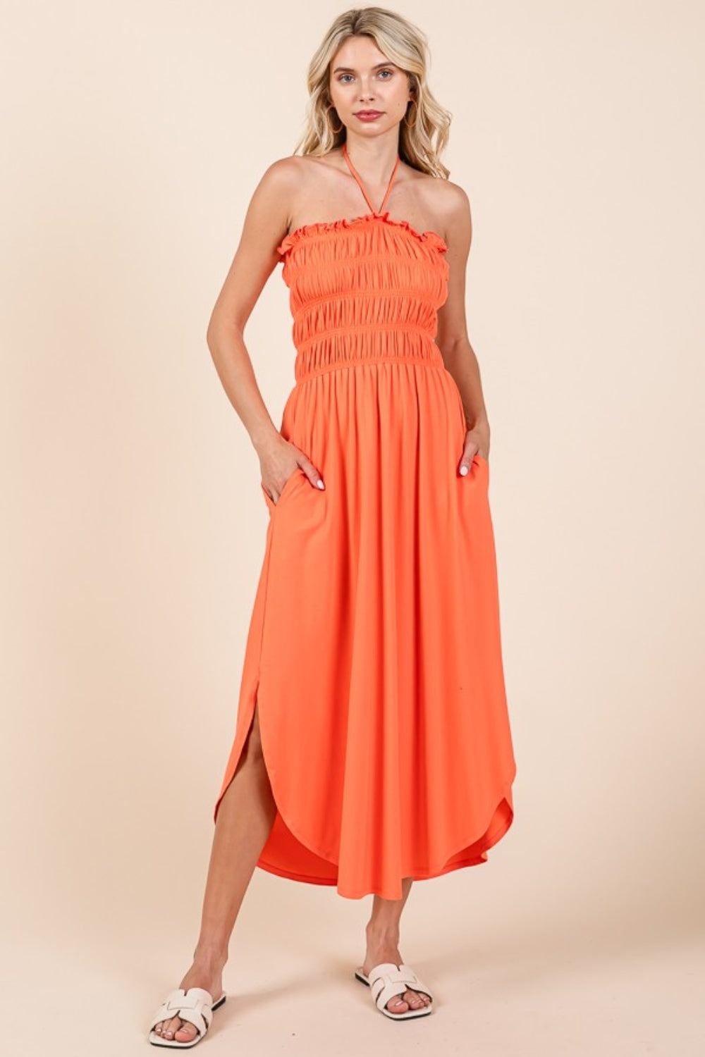Culture Code Tie Back Shirring Dress with Pockets - Charming Charlie