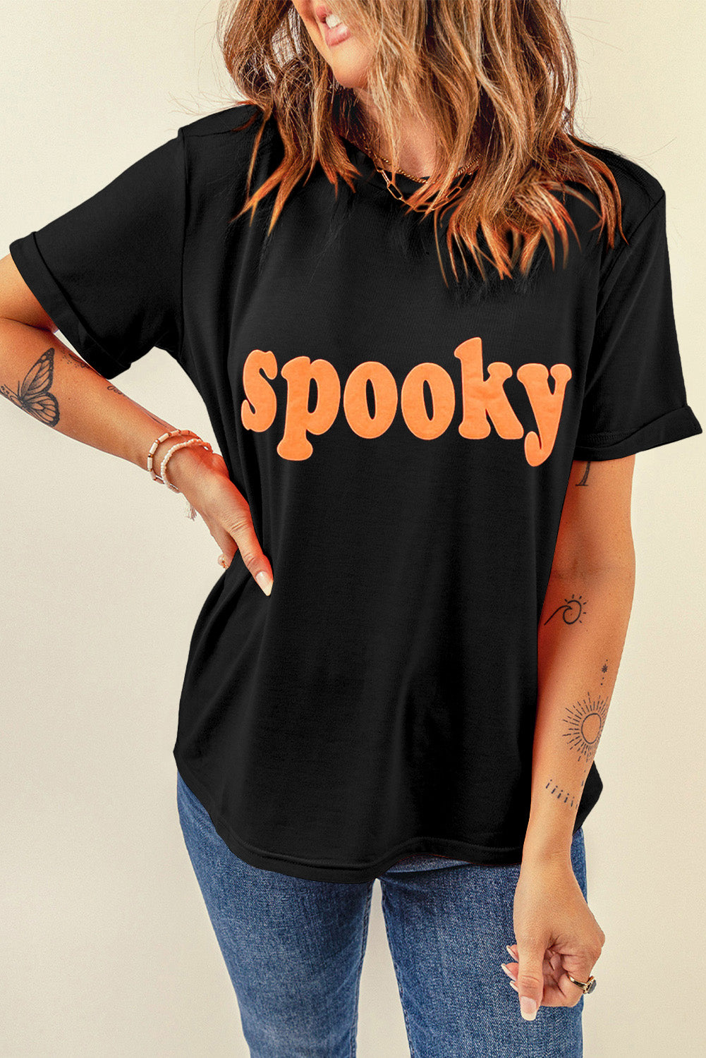 SPOOKY Round Neck Short Sleeve T-Shirt - Charming Charlie