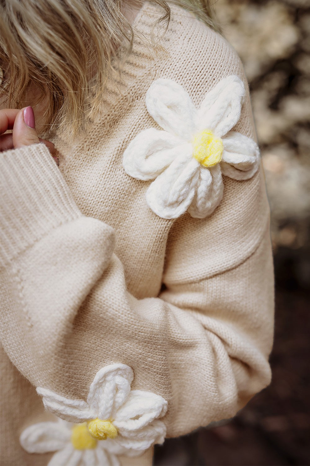 Flower Dropped Shoulder Long Sleeve Cardigan - Charming Charlie