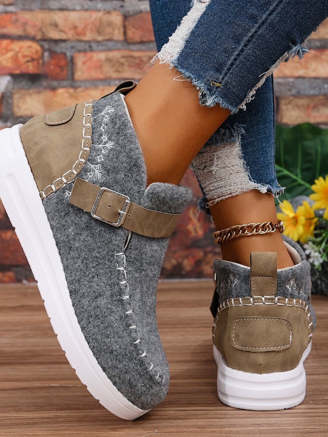 Contrast Round Toe Buckle Sneakers - Charming Charlie