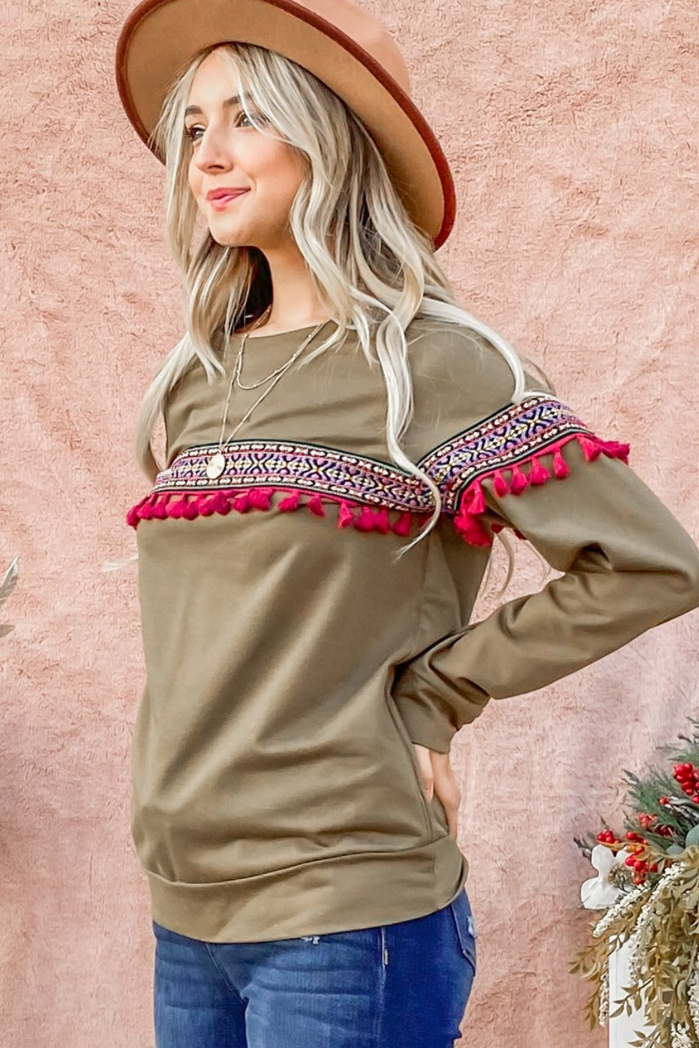 And The Why Ethnic Ribbon Tassel Trim Top - Charming Charlie