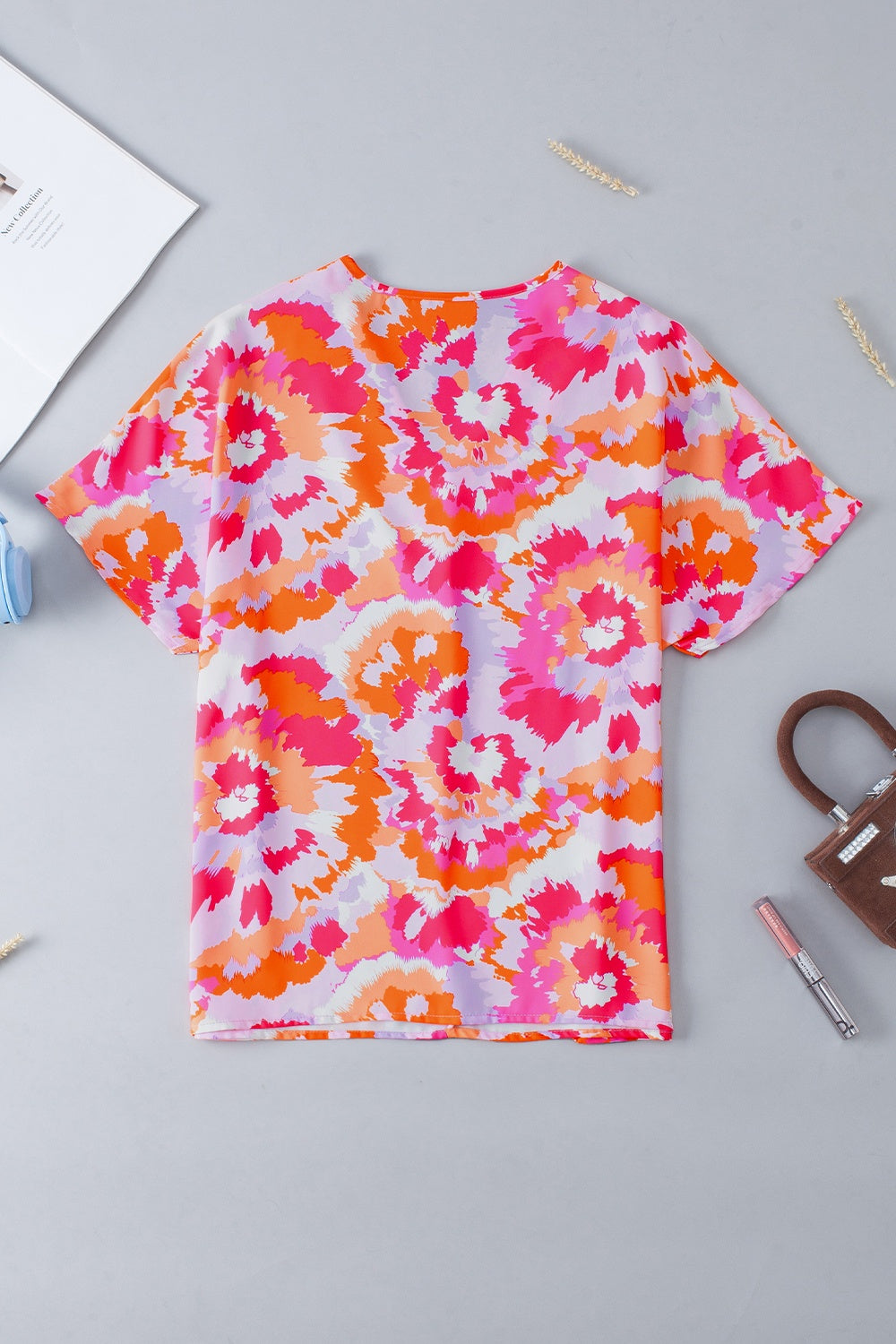 Printed V-Neck Short Sleeve Blouse - Charming Charlie