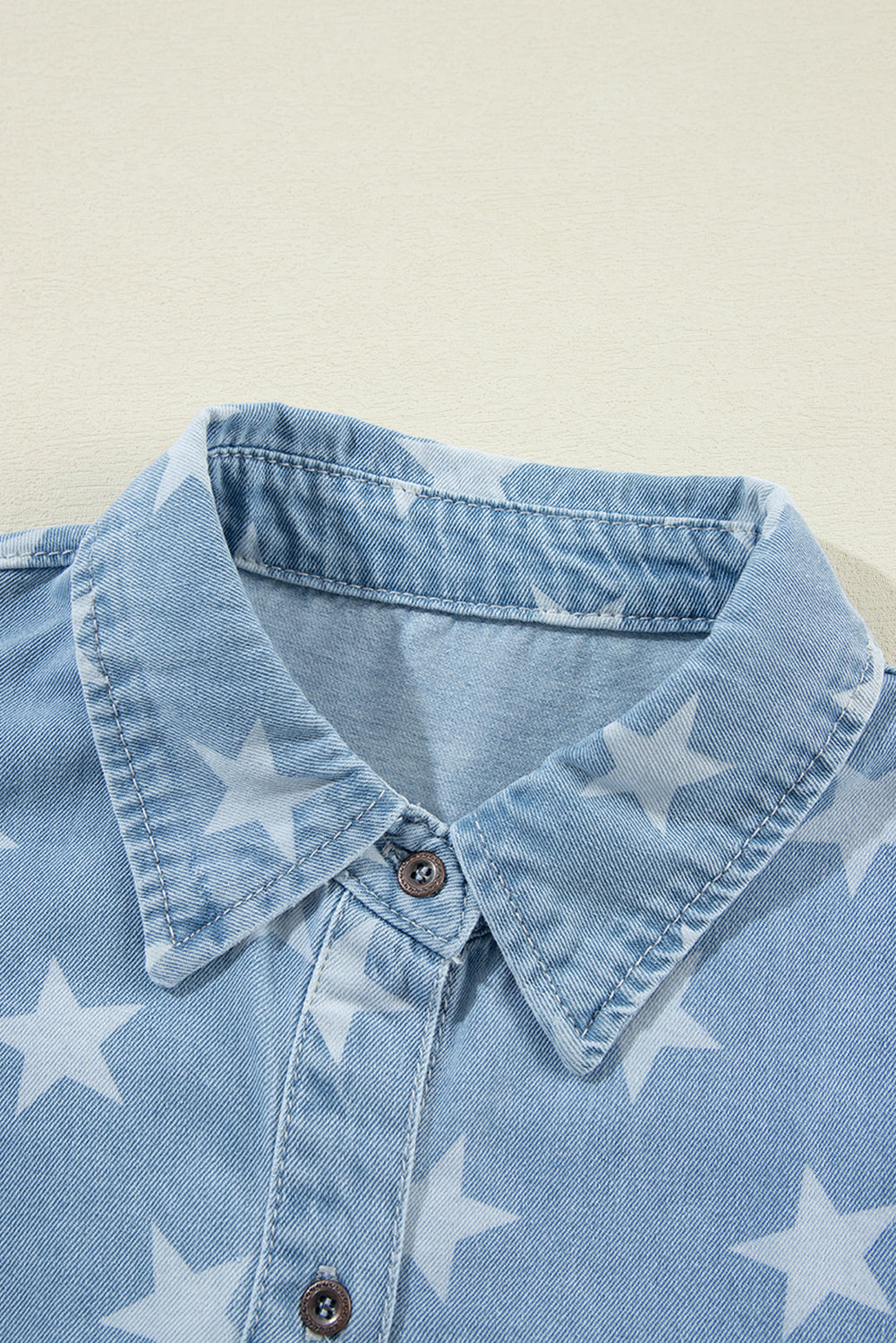 Raw Hem Star Collared Neck Denim Top - Charming Charlie
