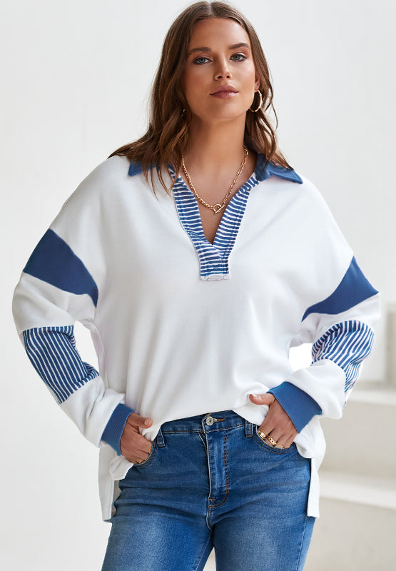 Color Block Johnny Collar Long Sleeve Sweatshirt - Charming Charlie