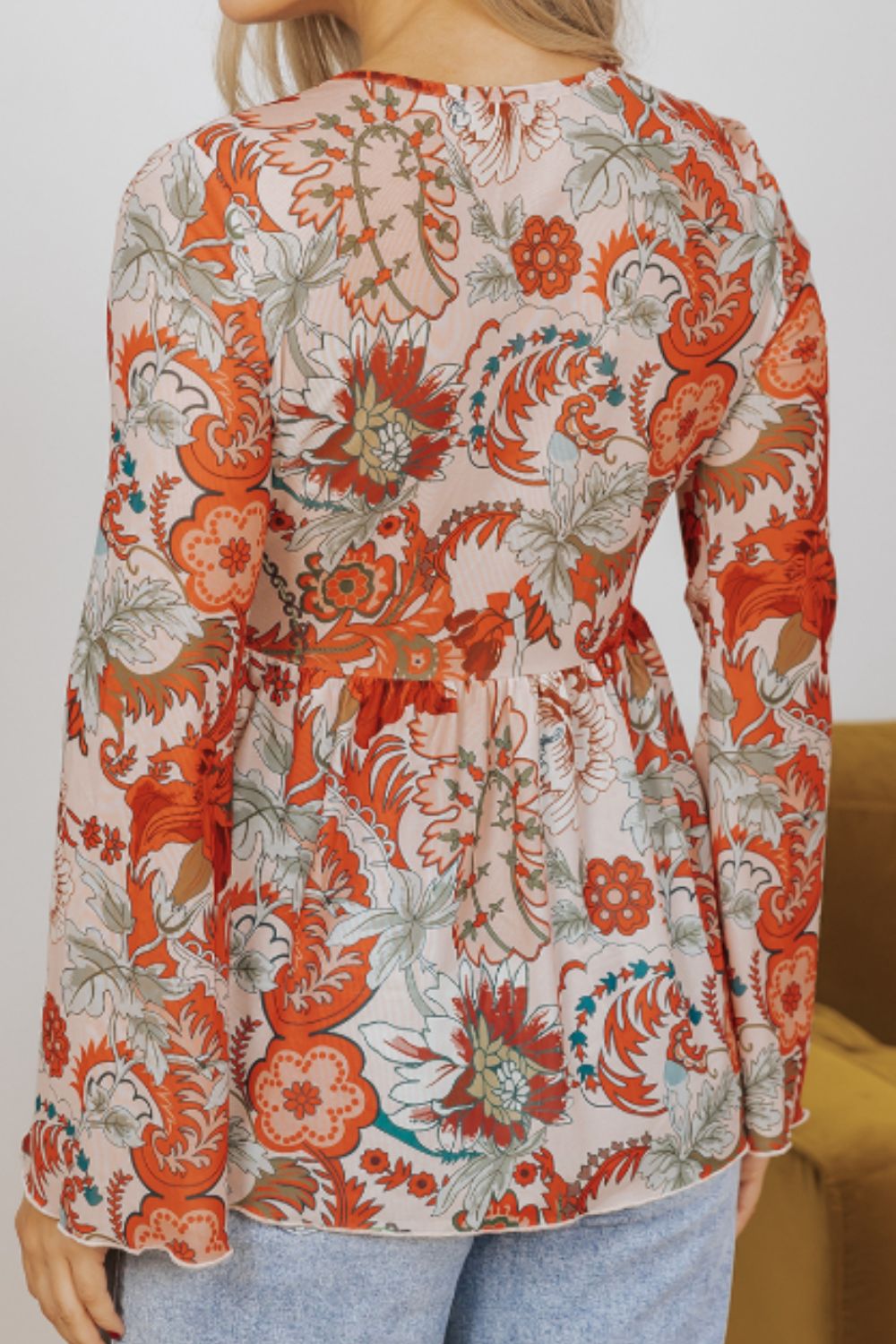 Floral V-Neck Flare Sleeve Blouse - Charming Charlie
