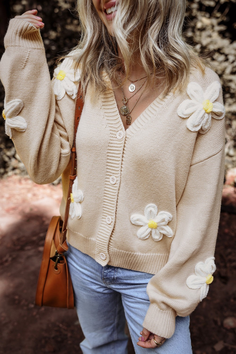 Flower Dropped Shoulder Long Sleeve Cardigan - Charming Charlie
