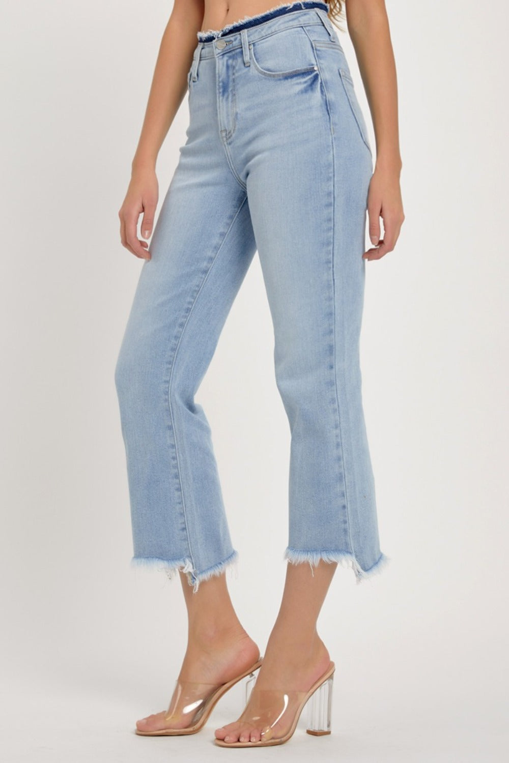 RISEN Full Size High Rise Raw Edge Crop Jeans - Charming Charlie