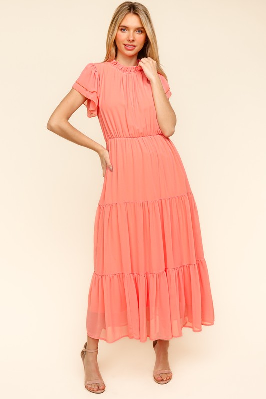 Haptics Full Size Tiered Frill Mock Neck Short Sleeve Dress - Charming Charlie