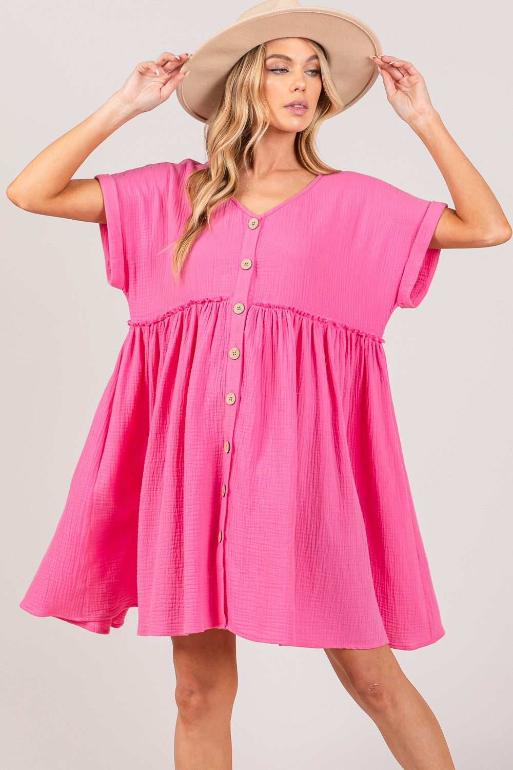 SAGE + FIG Button Up Short Sleeve Dress - Charming Charlie