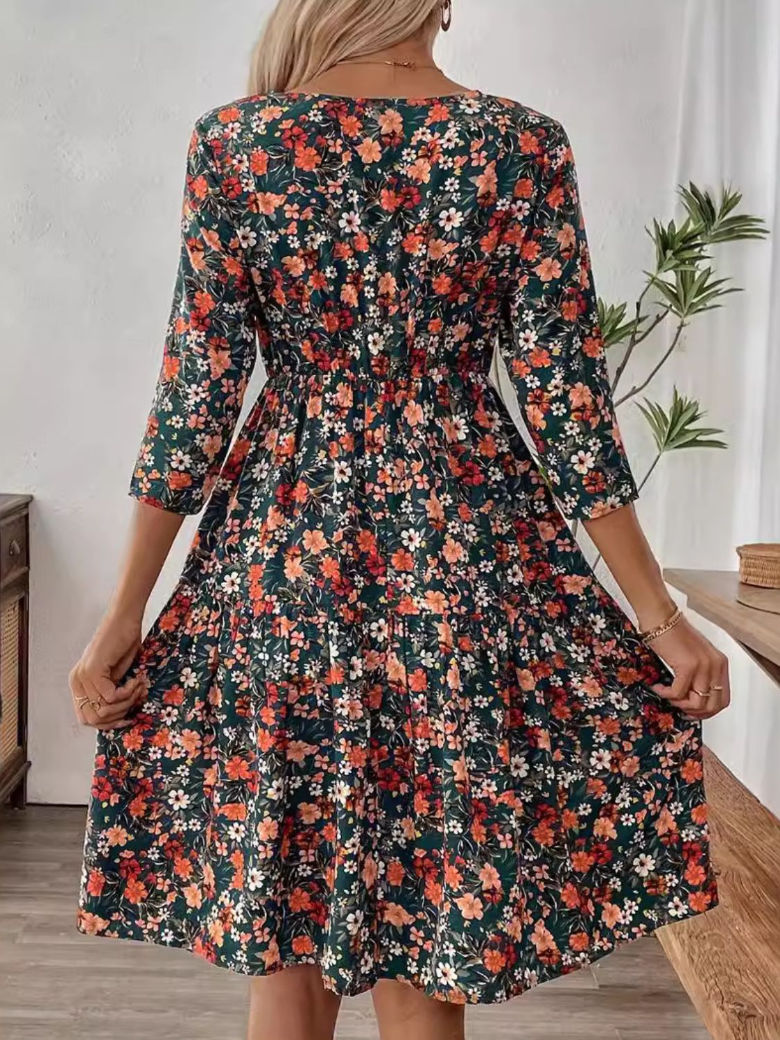 Frill Floral Round Neck Dress - Charming Charlie
