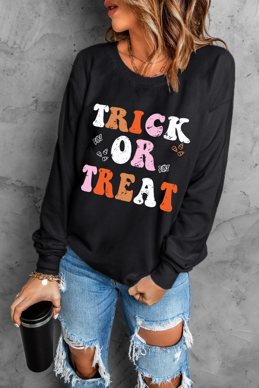 Letter Graphic Round Neck Long Sleeve Sweatshirt - Charming Charlie