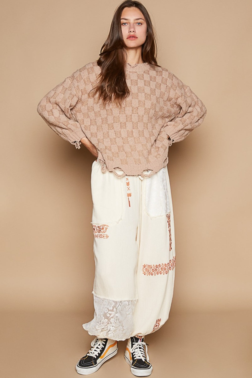 POL Checkered Distressed Edge Sweater - Charming Charlie