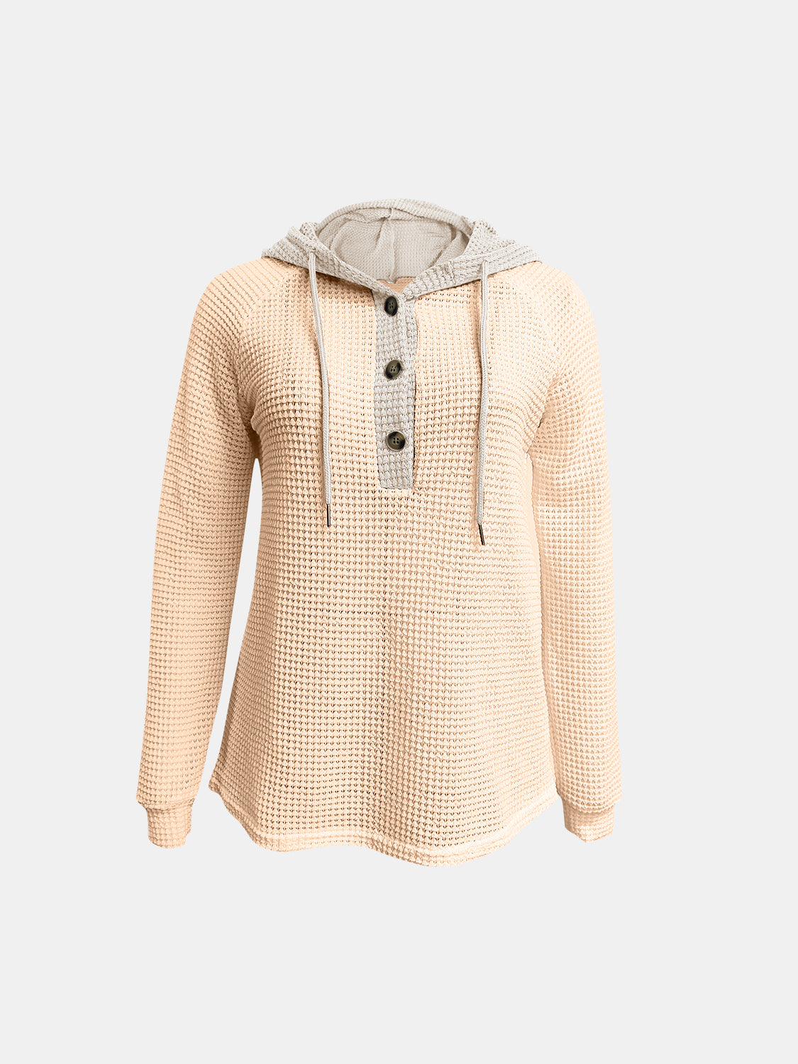 Full Size Waffle-Knit Contrast Long Sleeve Hoodie - Charming Charlie