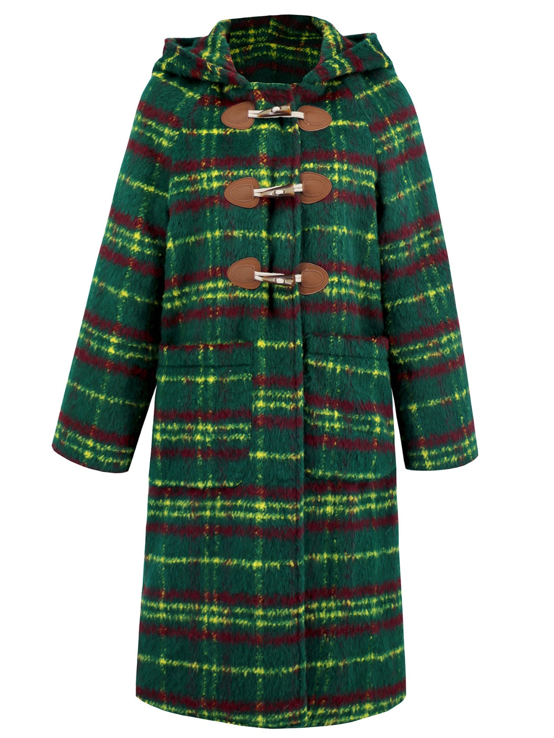 Plaid Long Sleeve Hooded Coat with Pockets - Charming Charlie