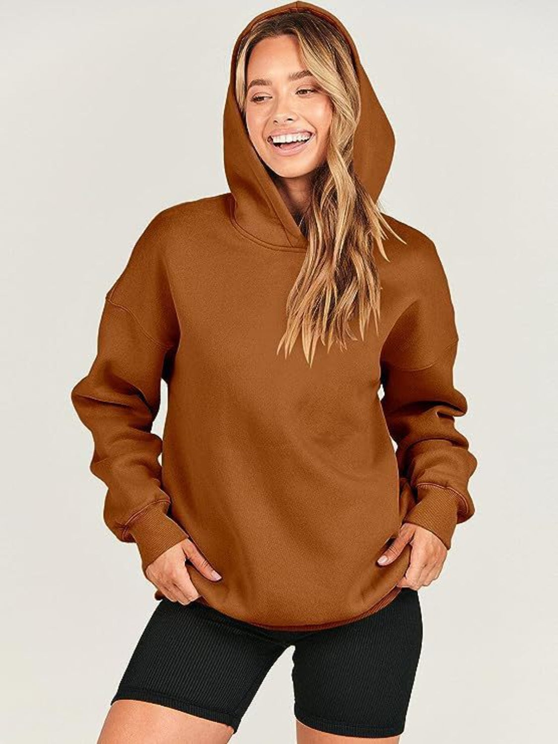 Dropped Shoulder Long Sleeve Hoodie - Charming Charlie
