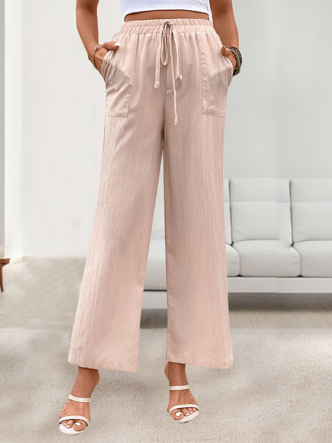 Tied Wide Leg Pants with Pockets - Charming Charlie