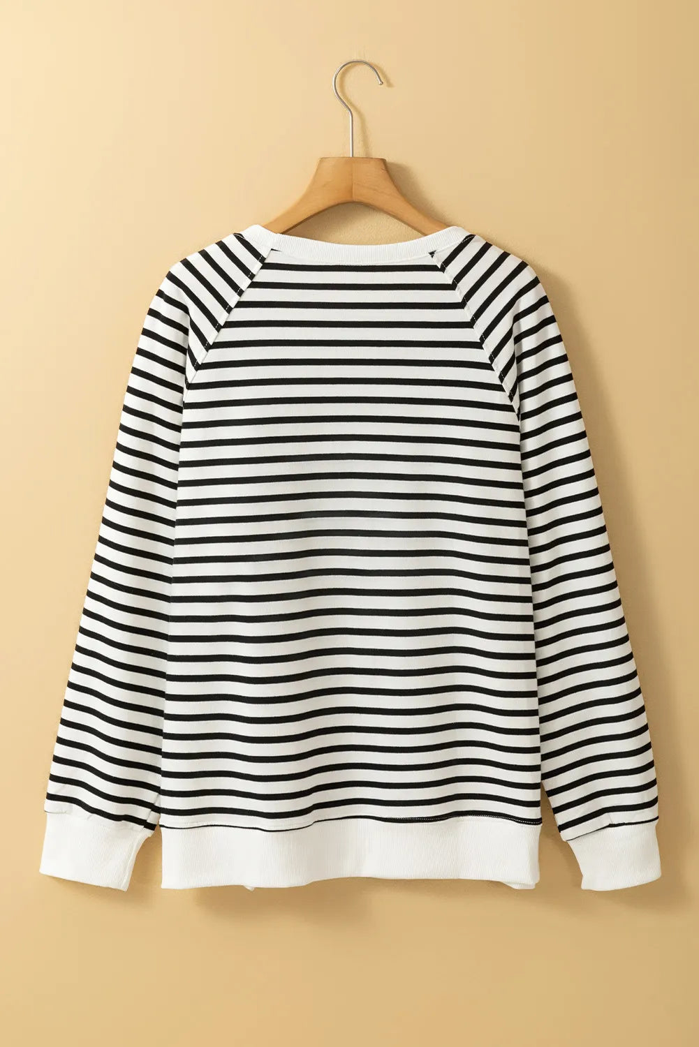 Slit Striped Round Neck Long Sleeve Sweatshirt - Charming Charlie