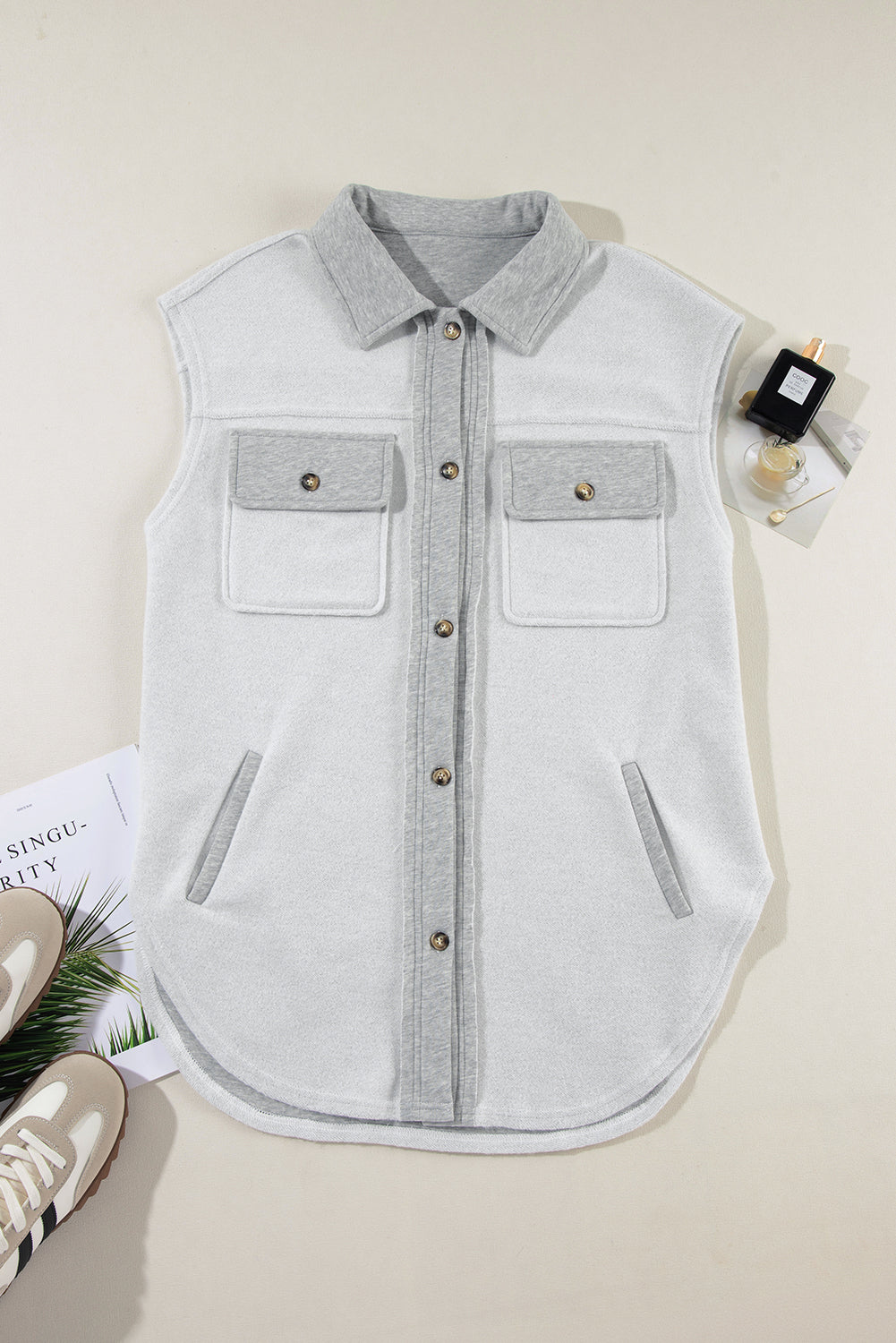 Pocketed Curved Hem Button Up Vest - Charming Charlie