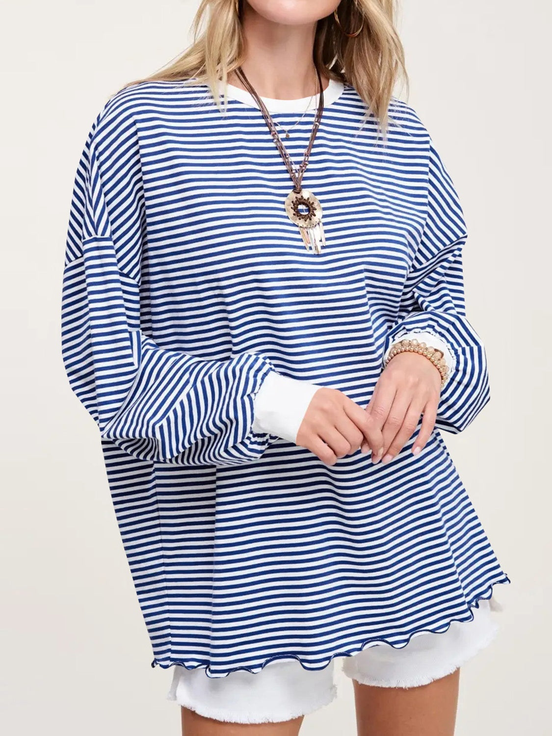 Contrast Striped Long Sleeve Sweatshirt - Charming Charlie