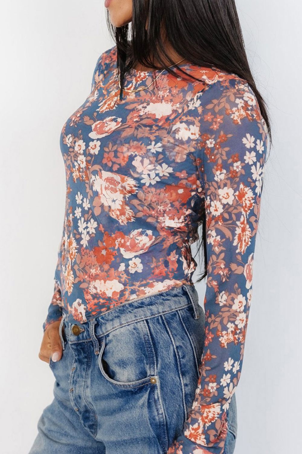 Floral Round Neck Long Sleeve T-Shirt - Charming Charlie