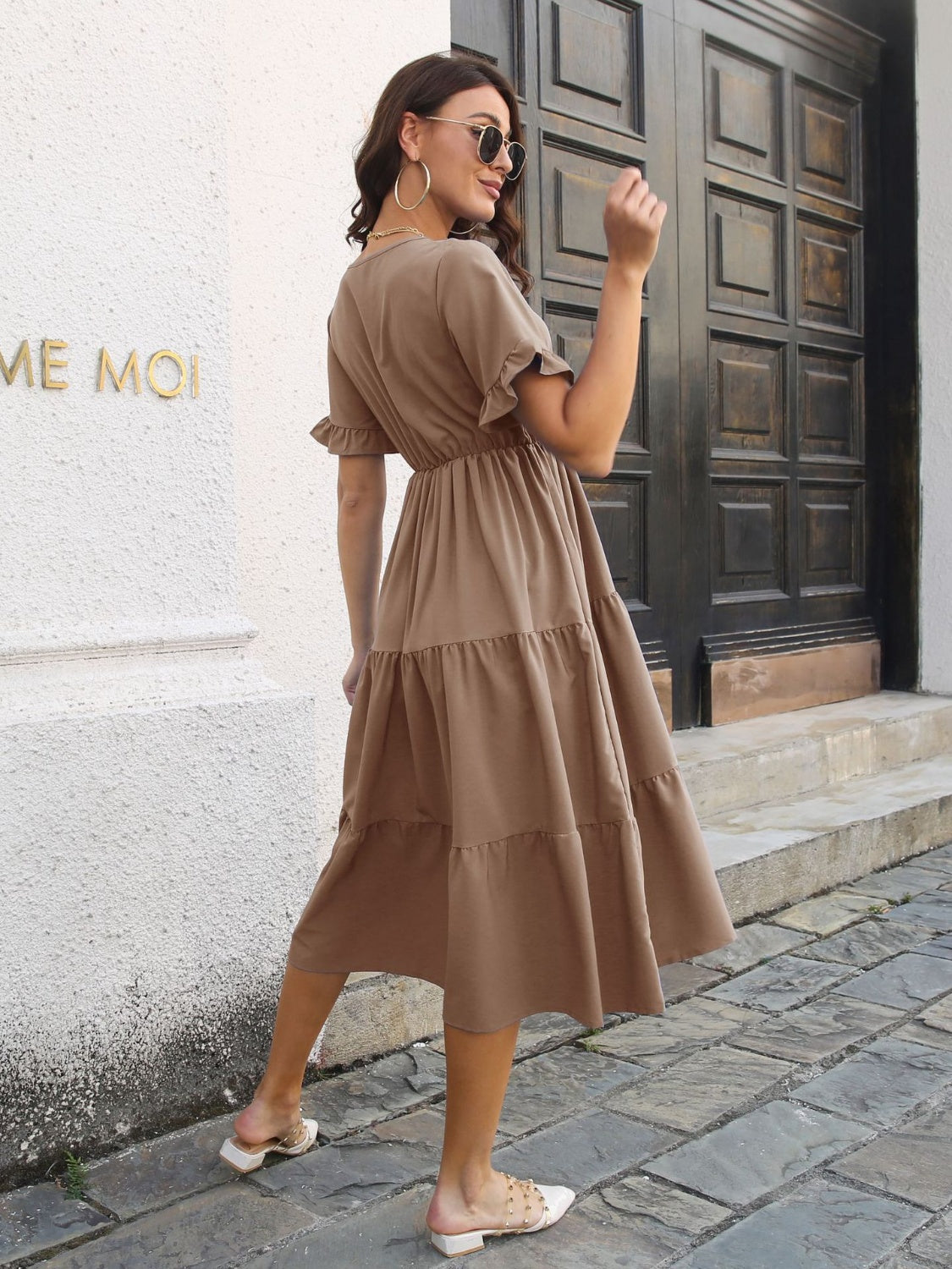 V-Neck Short Sleeve Midi Dress - Charming Charlie